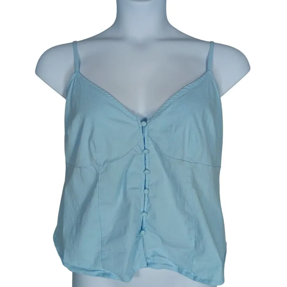 Future Collective Alani Noelle Top Size XL Light Blue Sleeveless Button Down - Picture 2 of 10